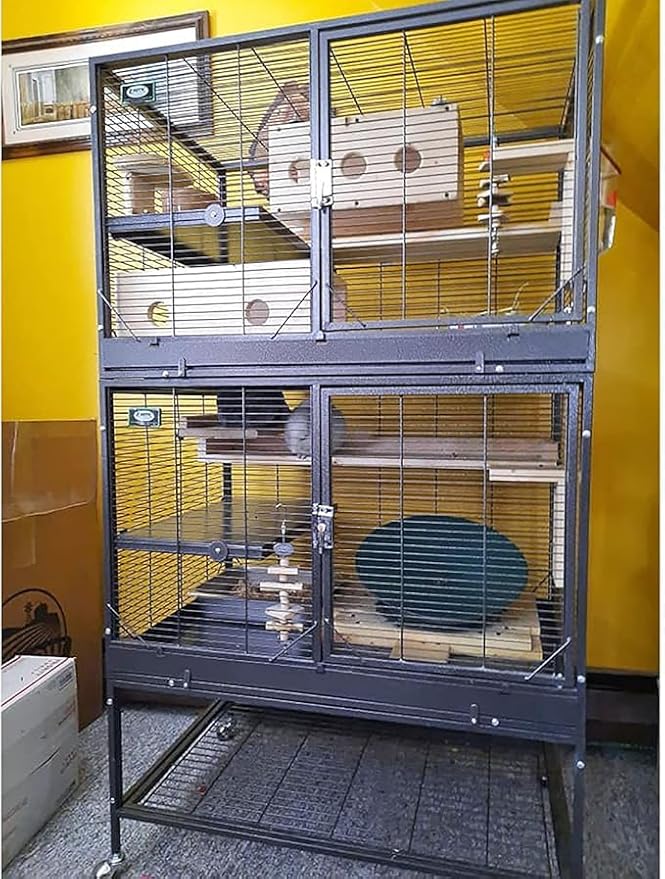 Durable All-Metal Mansion Cage for Chinchillas, Rats, Ferrets, Degus, Prairie Dogs (4-Level)