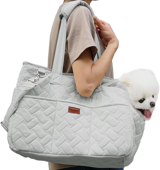 Pet Carrier Bag for Puppy,Grey,Woman Style,Cat Small Dog Carrier Handbag with Multiple Pockets,Breathable Mesh,Soft Cushion,Pets Tote Purse Picnic Travel Outdoor,7-15lbs