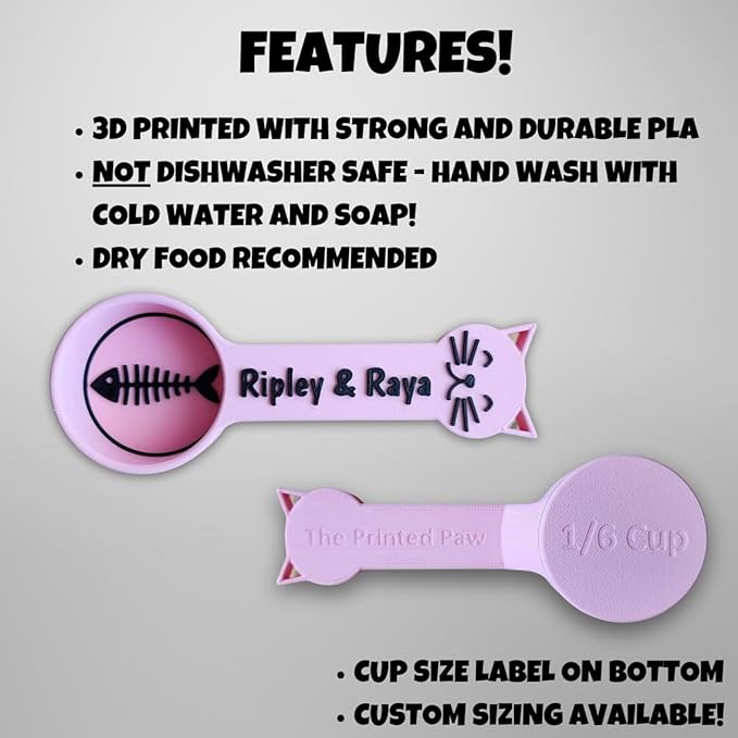 Personalized Cat Food Scoop, Cat Food Measuring Cup with Name, Kibble Scoop (14 oz - 1 3/4 cups)