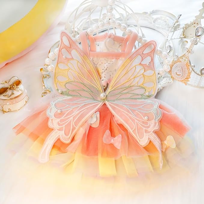 Dog Princess Dresses for Small Dogs Lolita Clothes Butterfly Costume Pet Girl Cute Coat Outfits Summer Costumes Puppy Handmade Skirt Cat Spring (L,Butterfly)