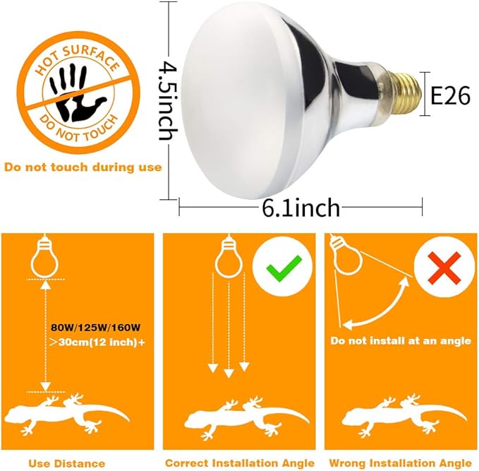 LUCKY HERP 125 Watt UVA+UVB Vapor Heat Lamp Bulb, High Intensity Self-Ballasted Heat Basking Lamp/Bulb/Light for Reptile and Amphibian, Sun Lamp for Bearded Dragon Lizard Turtle