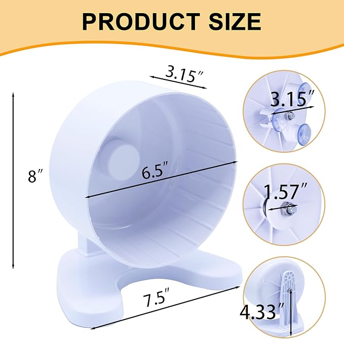 Hamster Wheel, 6.5" Super-Silent Exercise Wheels, Dual-Bearings Quiet Spinner Running Wheels, 3 Installation Methods, Fits Any Hamster Cage, Hamsters Toy for Dwarf Hamsters, Gerbils, and Small Pets.