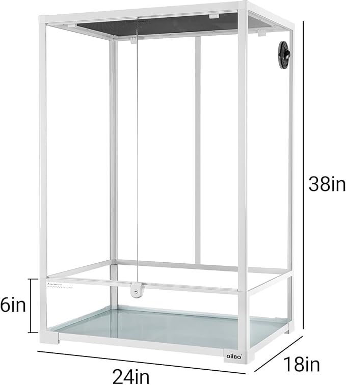 OiiBO 67 Gallon Reptile Tall Terrarium, Vertical Reptile Tank 24" x 18" x 36" Full Tempered Glass Double Front Opening Door with Top Mesh Lid, Reptiles Amphibians Habitat Enclosure (Knock-Down)