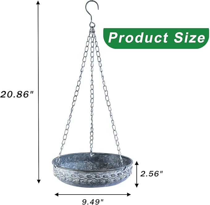 Hanging Bird Baths for Outside,Metal Bird Feeder,Hanging Birdbaths for Outdoors,for Garden Backyard Patio and Deck-Dark Grey