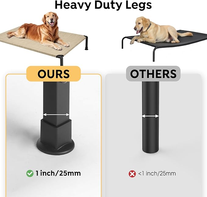 Veehoo Heavy Duty Elevated Dog Bed - Raised Bed with Washable & Breathable Teslin Mesh, Non-Slip Silicon Feet, Cooling Dog Cot, Indoor/Outdoor Use, 41" x 27", Beige Coffee