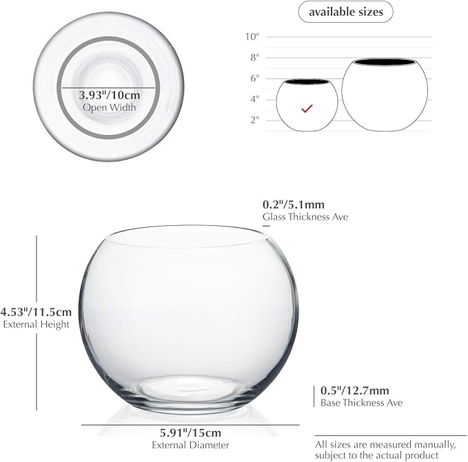 WGV Bowl Glass Vase, Diameter 6", Height 4.5", Open Width 4", (Multiple Sizes Choices) Clear Bubble Planter Terrarium Fish Bowl for Wedding Event Home Decor, 1 Piece (VBW0006A)