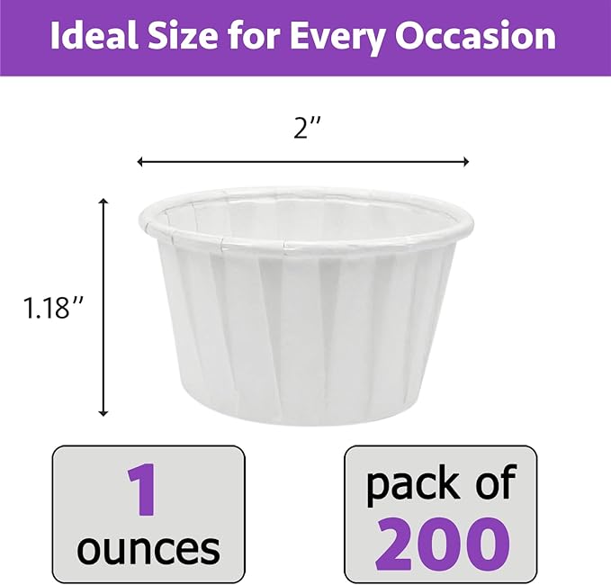 CAMKYDE 200 pcs White Paper 1 oz Leak-Proof Disposable Ketchup Cups - Perfect for Parties, Birthdays, and More (Pack of 200)