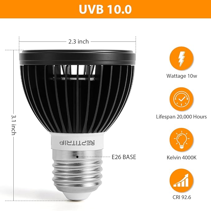 UVB Light for Reptiles, UVB Bulb 5W 10.0 UVB LED Lamp, Reptile Light Bulb, Provide Sufficient UVB Exposure for Desert-Dwelling Reptiles-Not Heat Lamp