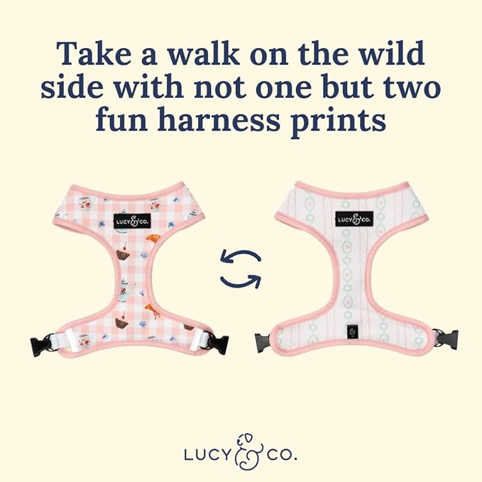 Lucy & Co. Sipping Slowly Reversible Dog Harness, Adjustable Comfort Fit with Dual Leash Attachments, X-Large
