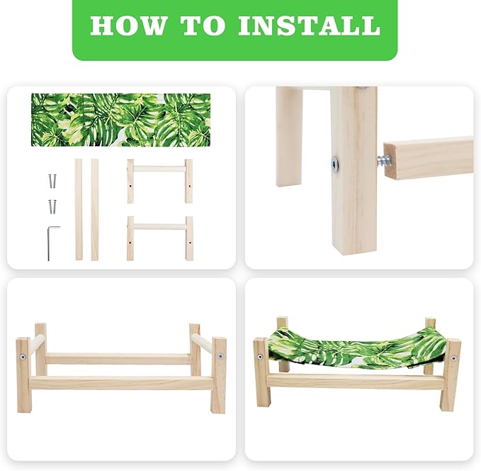 Bearded Dragon Bed, Wooden Reptile Sleeping Hammock, Bearded Dragon Tank Accessories, Habitat Accessories for Leopard Gecko Snake Lizard or Other Small Animal (Green 1, Large)