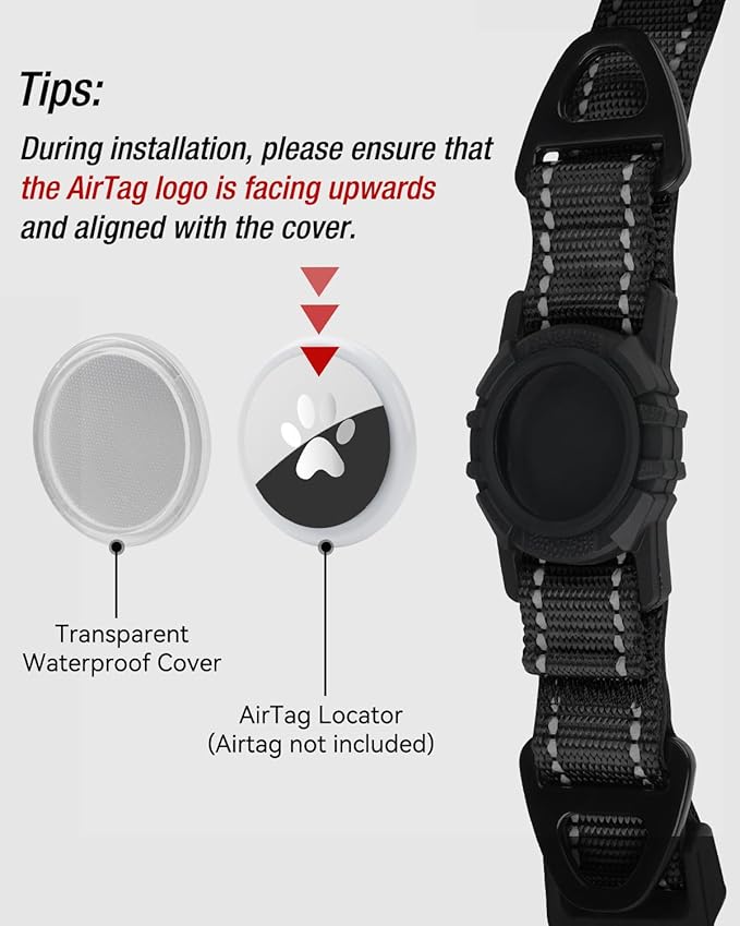Joytale Airtag Dog Collar, Reflective Pet Collar with Waterproof AirTag Holder, Dual D-Rings, Soft Padded Adjustable for Extra Small and Puppy Dogs, Black, XS