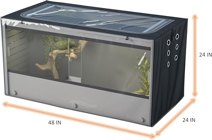 Reptile Enclosure Cover, Reptile Container Insulation Cover, with Ventilation Holes and Fleece Insulation Layer, Black (Cover only)