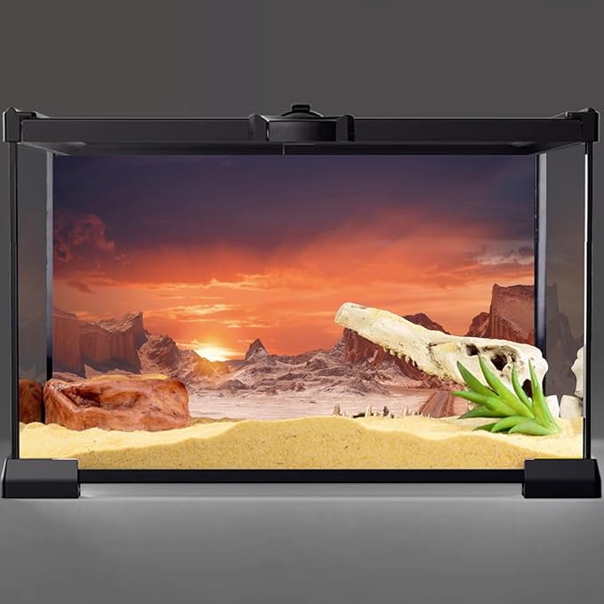 AWERT 36x20 inches Sun and Desert Terrarium Background Orange Reptile Habitat Background Durable Polyester Background