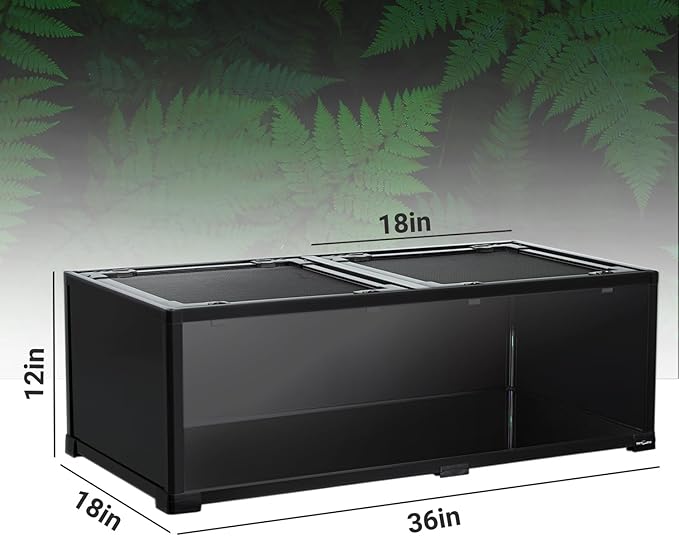 REPTIZOO 34 Gallon Glass Reptile Terrarium, 36" x 18"x 12" Wide & Low Reptile Tank Snake Terrarium with Double Top Cover Well Ventilation Terrarium for Scorpions, Spiders, Geckos, Snakes, Tortoises