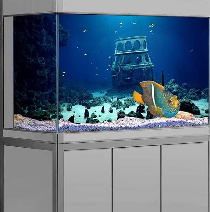 24X16IN Natural Underwater Aquarium Background, Pictures 3D Fish Reef Fish Tank Decoration Background, with 8 EVA Double-Sided Tape