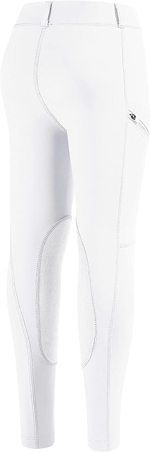 SANTINY Girls Horse Riding Pants with Zipper Pockets Kids Stretchy Equestrian Breeches Knee-Patch Youth Schooling Tights