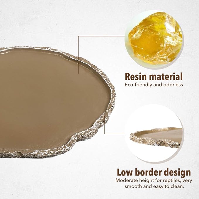 UEETEK Reptile Water Dish: Resin Bowl for Snakes, Turtles, Lizards, 7 x 5.5 x 0.3 inch