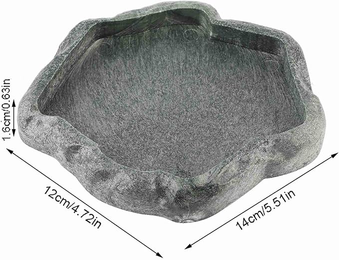 Reptile Bowl, Resin Rock Reptile Food and Water Feeder Pet Aquarium Ornament Terrarium Dish Plate for Tortoise Lizard Iguana(Dark Green S)