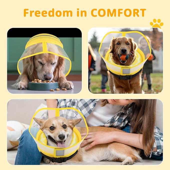 Soft Dog Cone Collar, Inflatable Donut Cones Alternative After Surgery for Large/Medium/Small Dogs to Stop Licking, Elizabethan Neck Ecollars of Shame with Anti-Lick Shield, XL Comfy Pillow Recovery