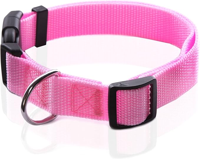 Adjustable Nylon Dog Collar, pet Collar 1 Inch 3/4 Inch 5/8 Inch Wide, for Large Medium Small Dogs (S(5/8" x 11-16"), Pink)