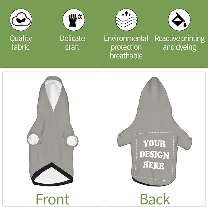 Personalized Chihuahua Dog Hoodie, Custom Pet Warm Sweatshirt Costume with Name Number Photo, Customize ID Clothes for Pupppy Kitten Dogs Cats, Grey, XXS