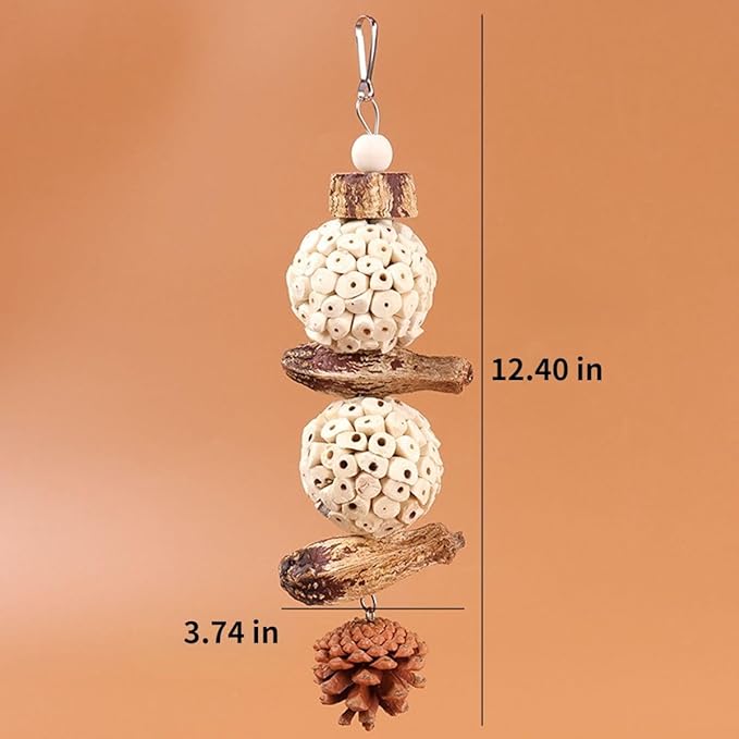 Bird Chew Toy for Pet Bird Parrot Sola Ball Natural Nuts Pinecone Chewing Toy for Small Parakeet Cockatiel Conures Finch Budgie (L)