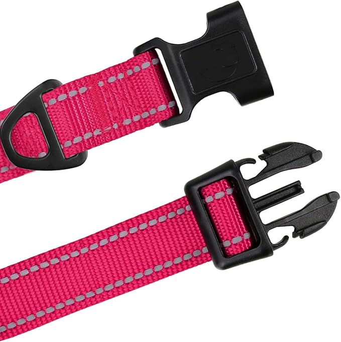 TagME Reflective Nylon Dog Collars, Adjustable Classic Pet Collar with Quick Release Buckle for Extra Small Dogs, Hot Pink, 5/8" Width