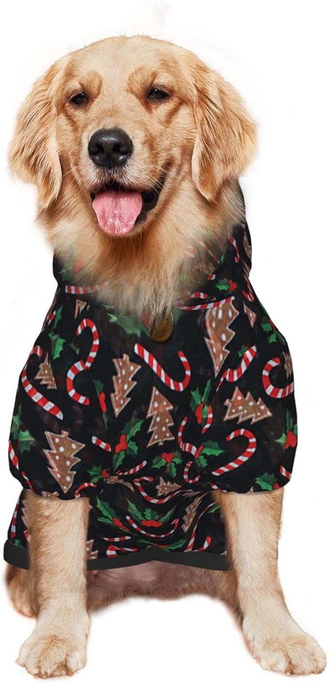 Christmas Tree Black Hoodie,Christmas Cosplay Dog Clothes with Pocket and Hat Winter Clothes Sweaters Small