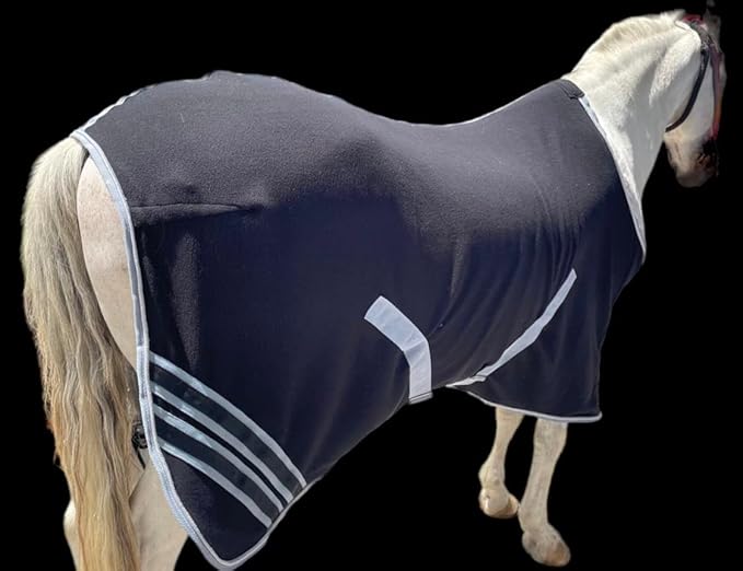 Majestic Ally Anti Pill Fleece Horse Blanket/Sheet with Silver Braided Rope (Black, 70)