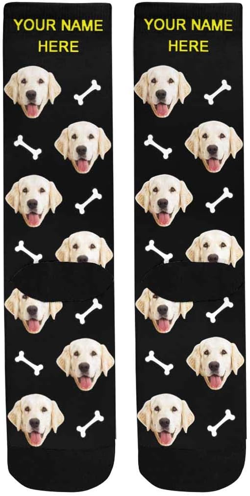 MyPupSocks Custom Personalized Photo Pet Face Socks, Cat and Dog Tracks Paws Bones Crew Socks with Picture for Men Women