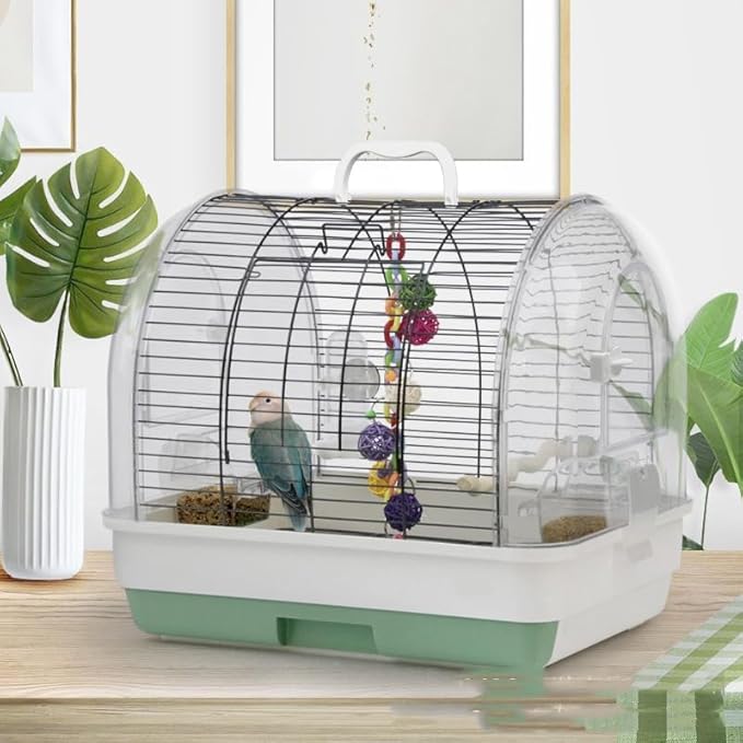 GarveeHome Portable Bird Cage Carrier, Small Bird Cage with Perches, Food Bowls and Tray, Bird Carrier for Parakeets, Canaries, Lovebirds, Small Quaker, Cockatiels, Budgie, Green Cheek