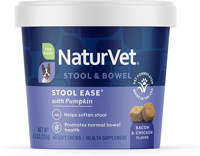 NaturVet – Stool Ease for Dogs – 40 Soft Chews – Helps Maintain Regular Bowel Movements – Enhanced with Sugar Beet Pulp, Flaxseed & Psyllium Husk – 40 Day Supply