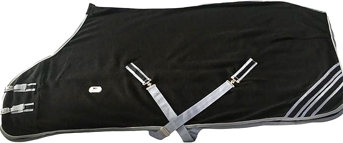 Majestic Ally Anti Pill Fleece Horse Blanket/Sheet with Silver Braided Rope (Black, 80)