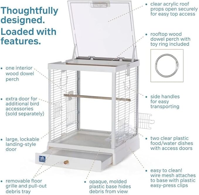 Earthy Elegance Charming Bird Cage with Elegant Design, Intricate Details, and Spacious Interior for Birds White/16 L x 15.75" W x 20" H