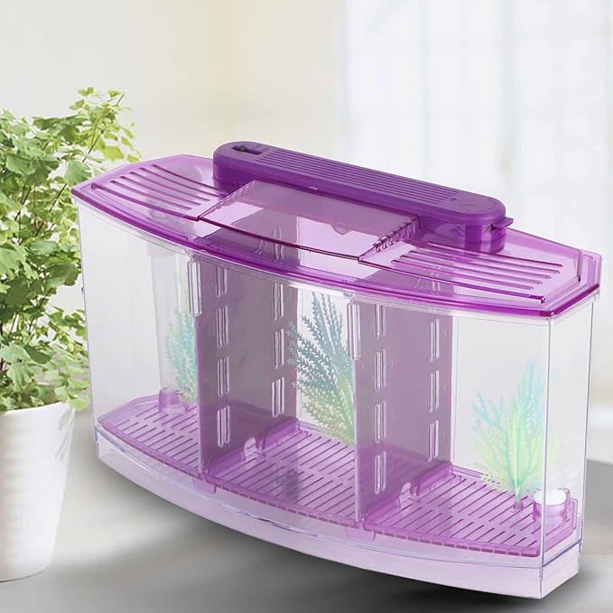 Aquarium Tank, Three Divisions LED Acrylic Fish Tank, Desktop Aquarium | Portable Fish Tank | Travel Fish Tank | Cool Fish Tank | Breeding Isolation Box Fishtank for Baby Fish