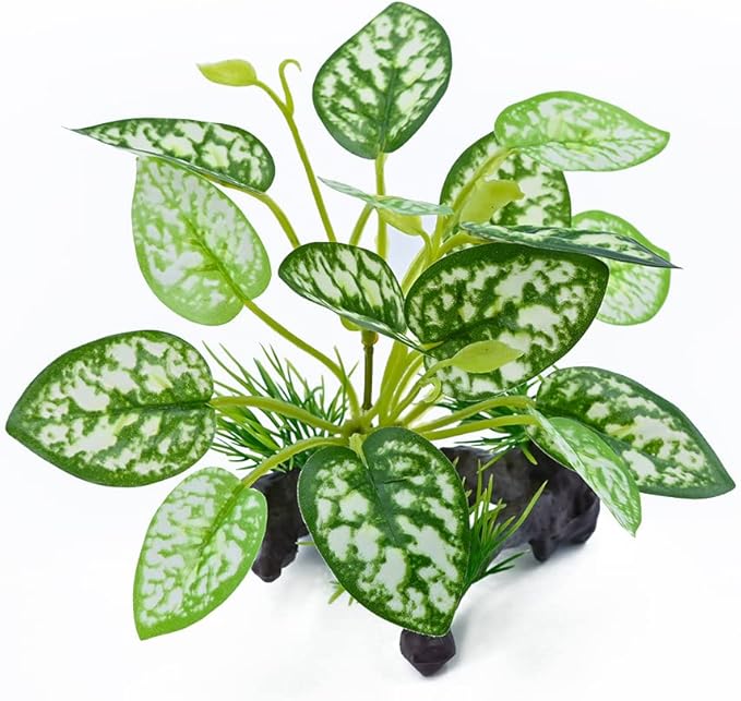 2 pcs Reptile Artificial Plants, Terrarium Plants Decorations Supplies, Amphibian Habitat Hideout Tank Accessories, Rainforest Ground Plant