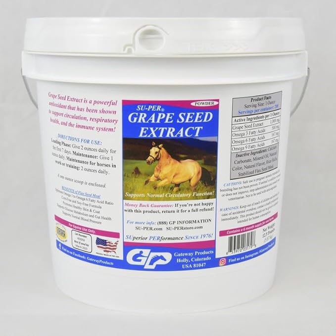 SU-PER Grape Seed Extract Horse Antioxidant - Equine Antioxidant Supplement for Performance Horses - Supports Circulation Respiratory Health & Immune System - 12.5 Pounds, 6 Month Supply
