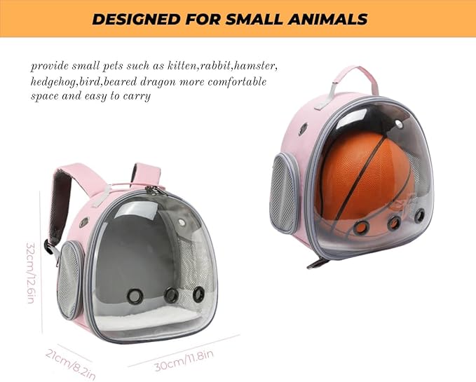 Small Animal Carrier Guinea Pig Backpack,Transparent, Breathable Backpack Carrier for Hedgehogs, Rabbits, Birds, Squirrels, Hamsters, Lizards Comfortable, Portable Travel Bag for Small Pets (Pink)