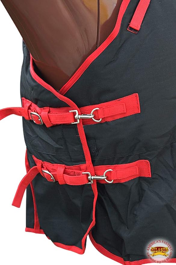HILASON Black with Red Trims 74 Inch 1200D Winter Waterproof Poly Horse Turnout Blanket Belly Wrap