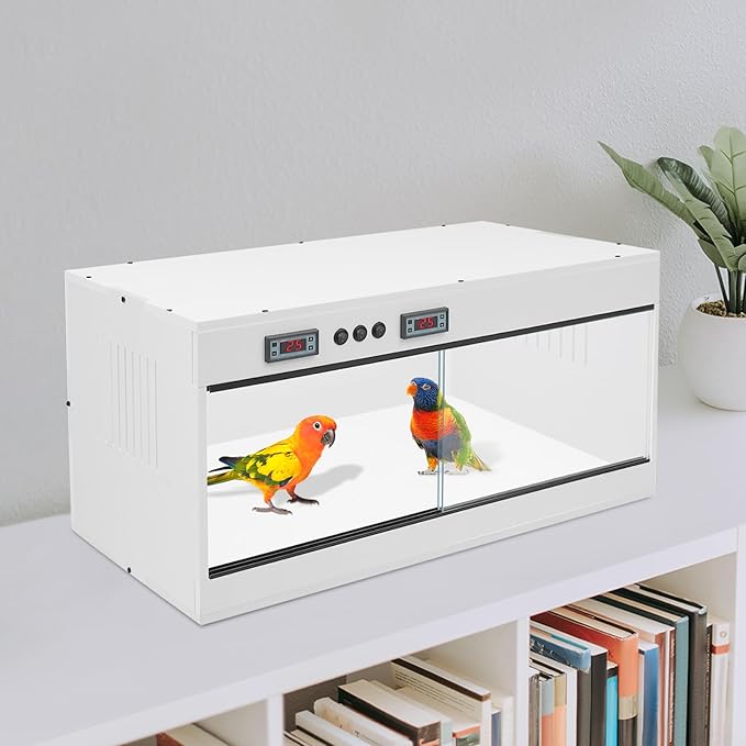 Reptile Terrarium with Dual Thermostat, 80x40x40cm PVC Habitat, 3X E27 Bulb Sockets, Glass Sliding Doors Reptile Breeding Boxf for Lizards, Snakes, Spiders (Black/White, 110V) (White)