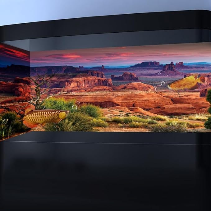 36X20IN Desert Loess Rock Cactus Oasis Reptile Habitat Background, Natural Sunset Desert Themed Terrarium Background, Aquarium Background with 10 EVA Double-Sided Tape