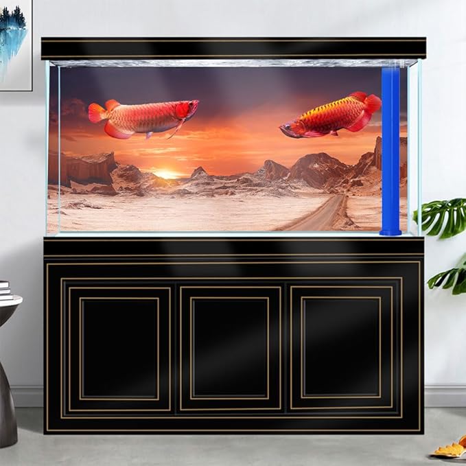 24X16IN Sun and Desert Moon Themed Reptile Habitat on Orange Durable Decorative Background, Terrarium Background with 10EVA Double-Sided Tape