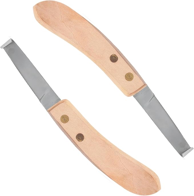 Hoof Knife Single Sided Edge Wide Blade – Stainless Steel Curved Blade Farrier Tool with Fine Wooden Grip, Multipurpose Hoof Trimming Knife for Livestock, 3-Inch Blade, 8.5-Inch Overall