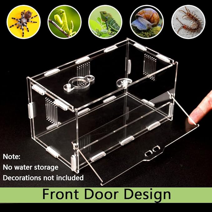 Acrylic Jumping Spider Enclosure Reptile Terrarium with Front Opening Door Reptile Tank for Tarantula Small Reptile (8x4.5x4.3inch)
