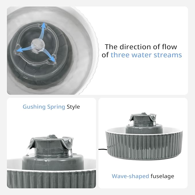 Ceramic Cat Water Fountain, 2.1L/71oz Cupcake Pet Water Fountain for Cats and Dogs, Automatic Pet Drinking Fountain with Pump, and Filter & Foam (Dark Grey)