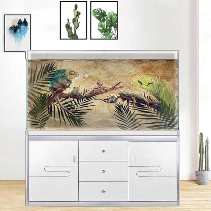 36X24IN Retro Old Travel World Map Terrarium Background, Art Parchment Pirate Treasure Map Reptile Habitat Background with 10EVA Double-Sided Tape