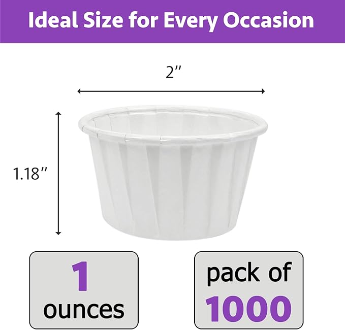 CAMKYDE 1000 pcs Ketchup Cup Small Paper Cups 1 oz, Leak-Proof Food Safe Disposable Condiment Cups Sample Medicine Cup (Pack of 1000)