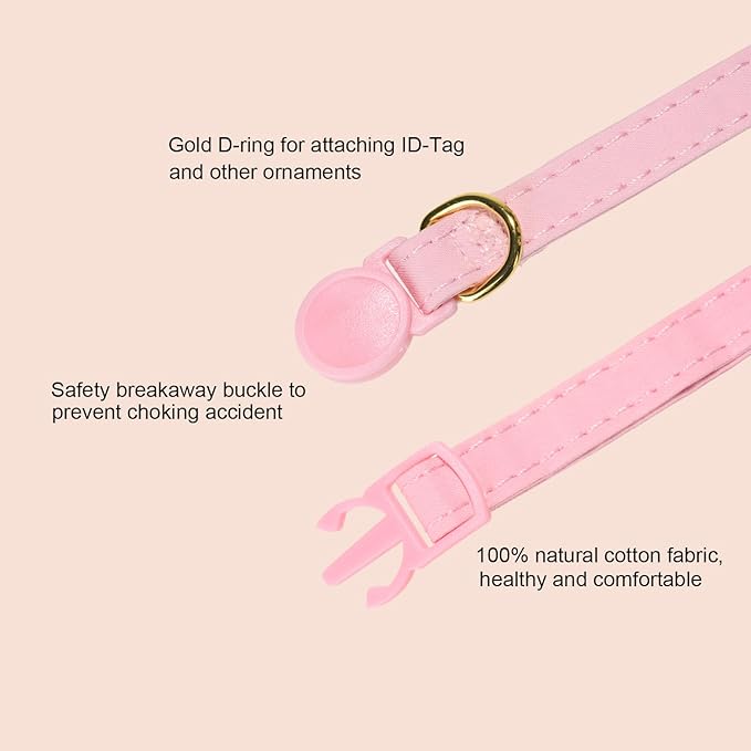 Bunny Ear Cat Collar with Bell and Bow Tie, Breakaway Cute Bowtie Kitten Collars(Light Pink)