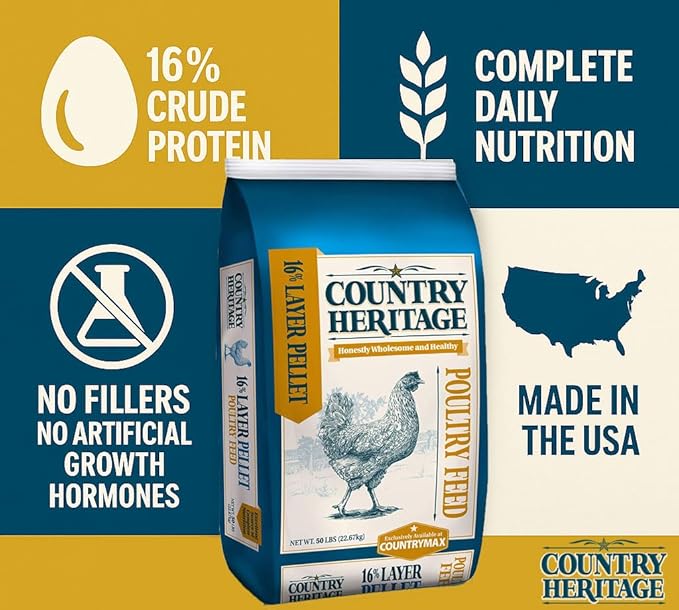 CountryMax 16% Protein Layer Pellets for Laying Hens – Complete Feed for Chickens, Ducks & Game Birds – 50 lb Bag