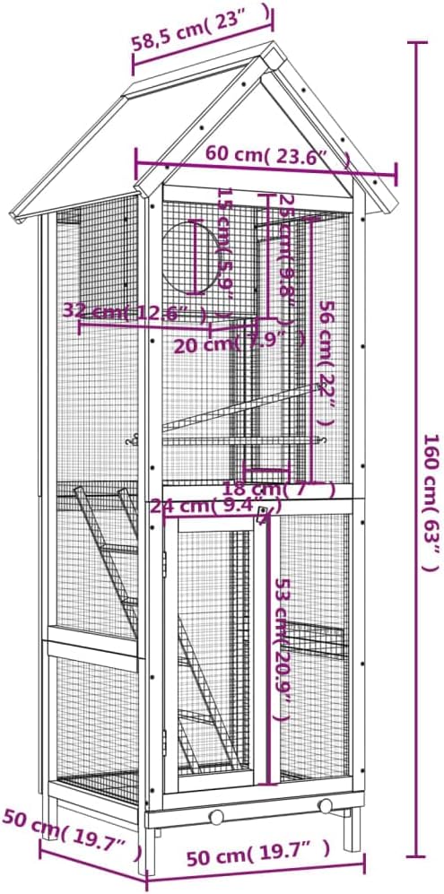 Wooden Bird House Bird Cage, Bird Flight Cages Parrot Cage for Parakeet, Lovebirds, Ringneck, Cockatiels, 23.6"x23"x63" Solid Wood Pine,-422